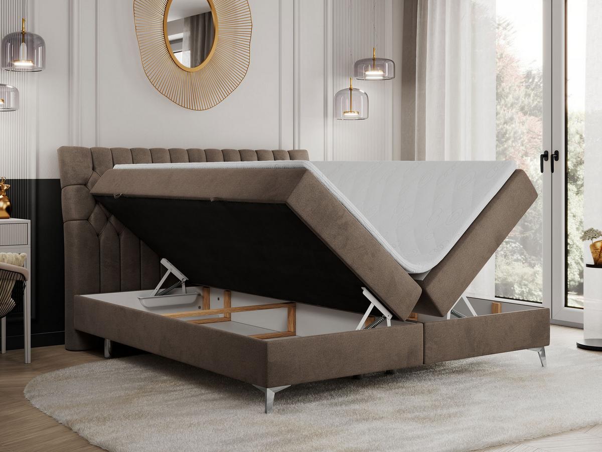 BOXBETT MILEN 120/200 Braun Velvet - H3 - Braun, Holz/Textil (120/200cm) - MKS