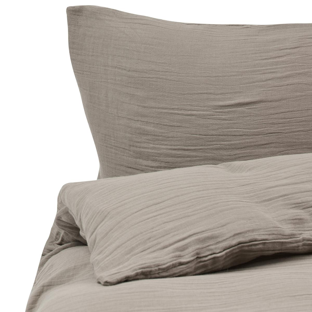 BETTWÄSCHE-SET 200/200 cm Baumwollmusselin Taupe Sumner - Taupe, Textil (200/200cm) - Beliani