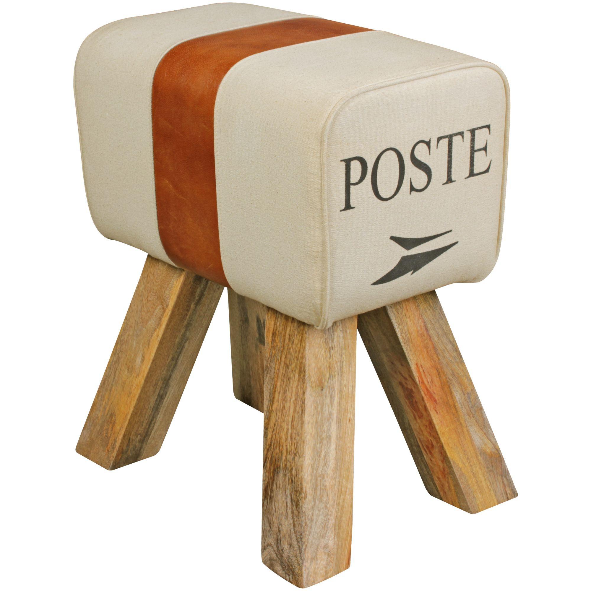 SITZHOCKER Retro Landhaus Holzbeine, Beige 40x30x47 cm - Cognac/Beige, Mangoholz/Textil (40/47/30cm) - KADIMA DESIGN