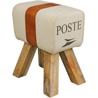 SITZHOCKER Retro Landhaus Holzbeine, Beige 40x30x47 cm - Cognac/Beige, Mangoholz/Textil (40/47/30cm) - KADIMA DESIGN
