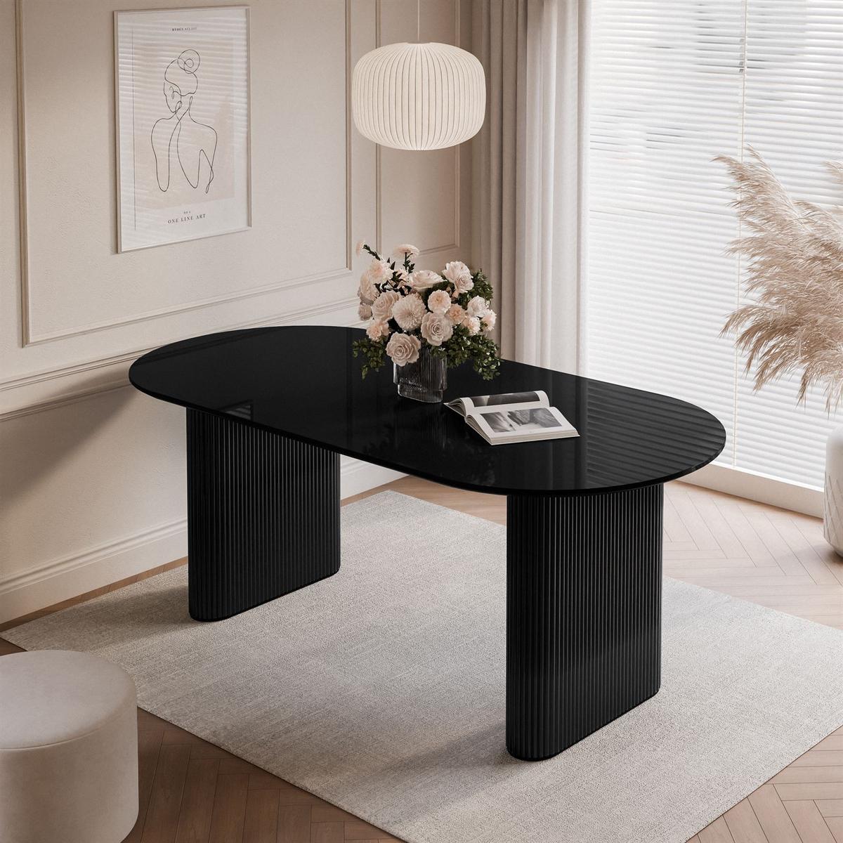 ESSTISCH OVI mit geriffelter Tischbasis Schwarz - Schwarz, Holzwerkstoff (90/180/75cm) - Lookway