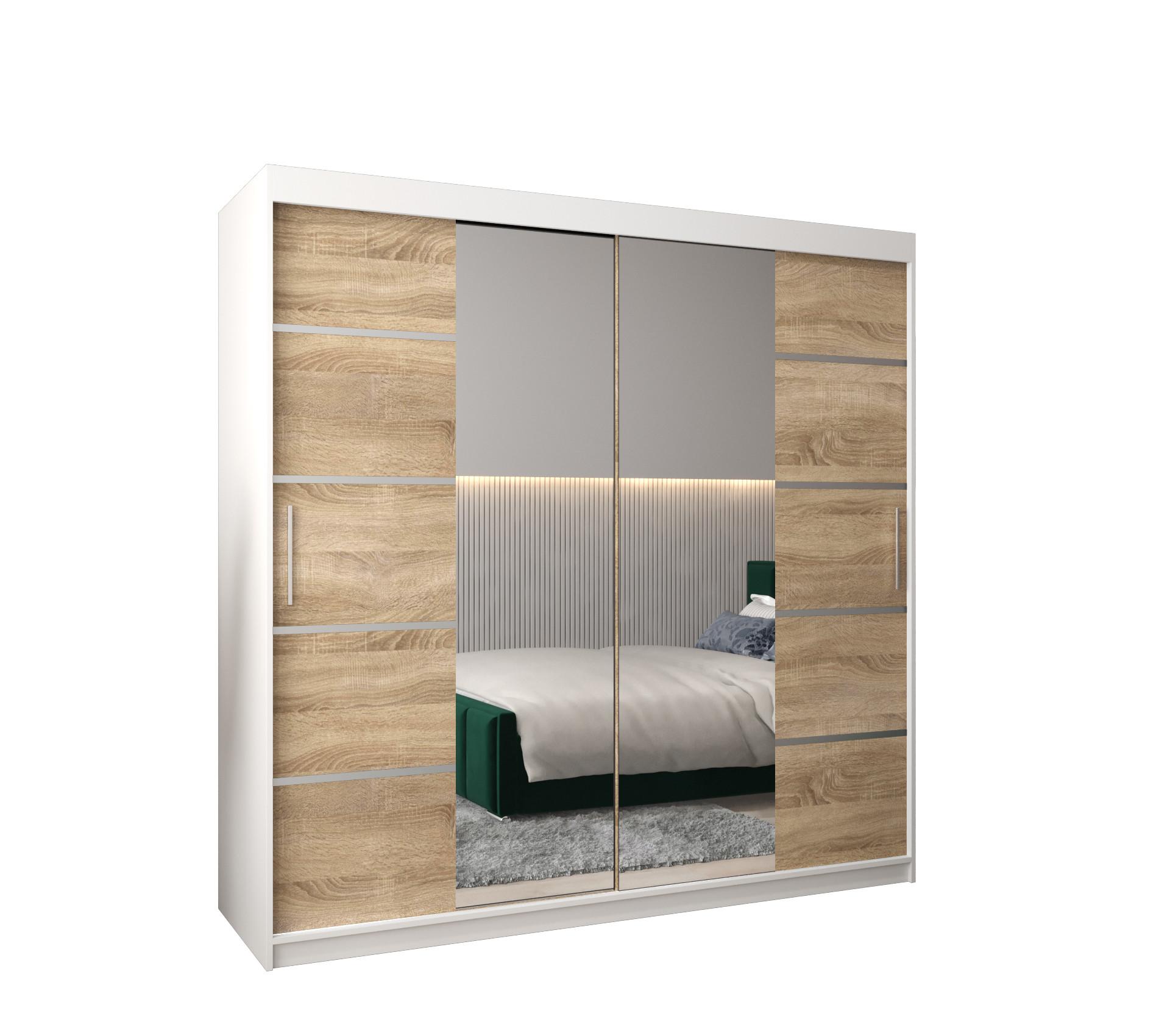 SCHWEBETÜRENSCHRANK 200/200/62 2-türig - Silberfarben/Weiß, Holz/Kunststoff (200/200/62cm) - MÖBEL KRYSPOL