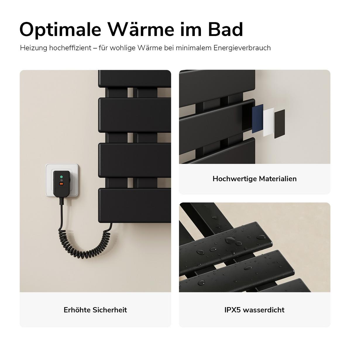 HEIZKÖRPER Elektrisch WLAN Thermostat Schwarz 100/50 cm - Schwarz, Metall (50/100/11cm) - EMKE