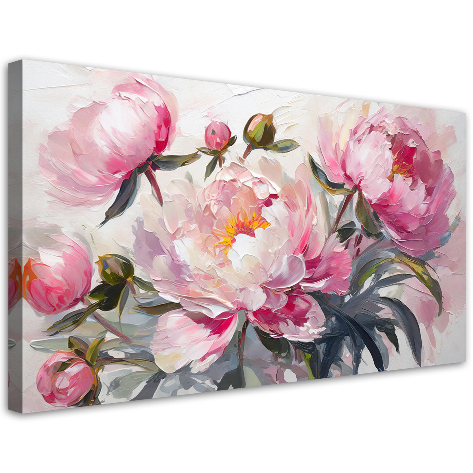 LEINWANDBILD Rosa Pfingstrosen Blumen 120x60cm - Rosa, Textil (120/60cm) - Feeby