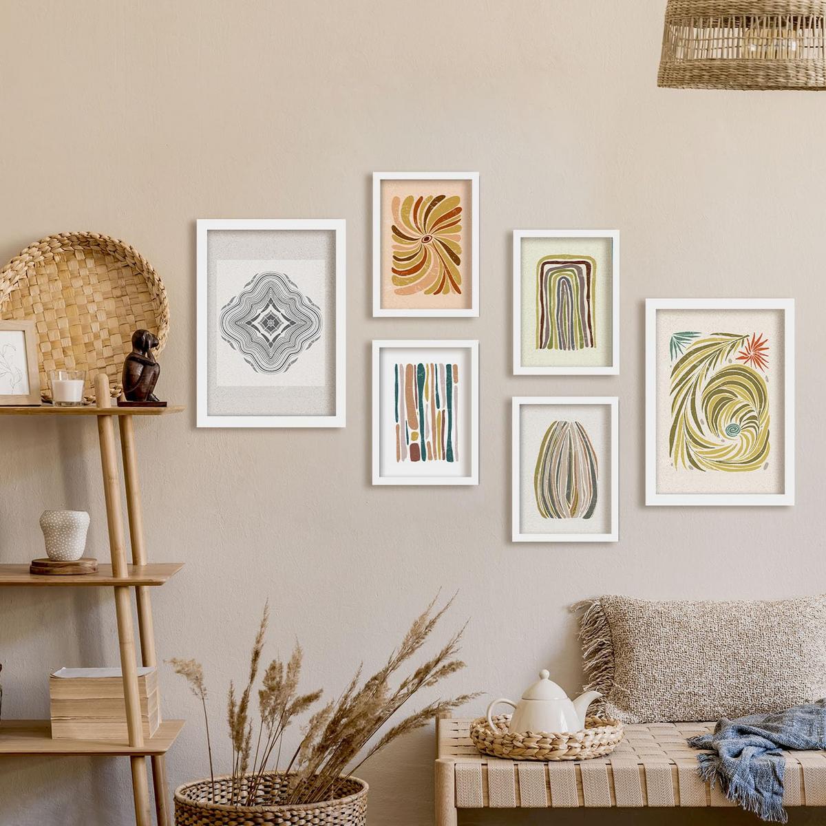 POSTER Set Mit 6 Drucken Von Linien In Der Sammlung Von Ethnischenen Ästhetische Dekorative Rahmen Für Zuhause Wandkunstdruck A3 & A4 Weißer Rahmen - Weiß, Papier (29/3cm) - Nacnic