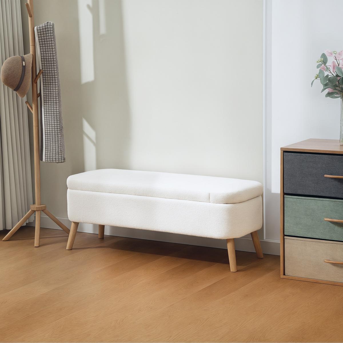 TRUHENBANK mit Fleece-Optik, Holzbeine für Wohnzimmer - Creme, Textil (42/45/120cm) - HOMCOM