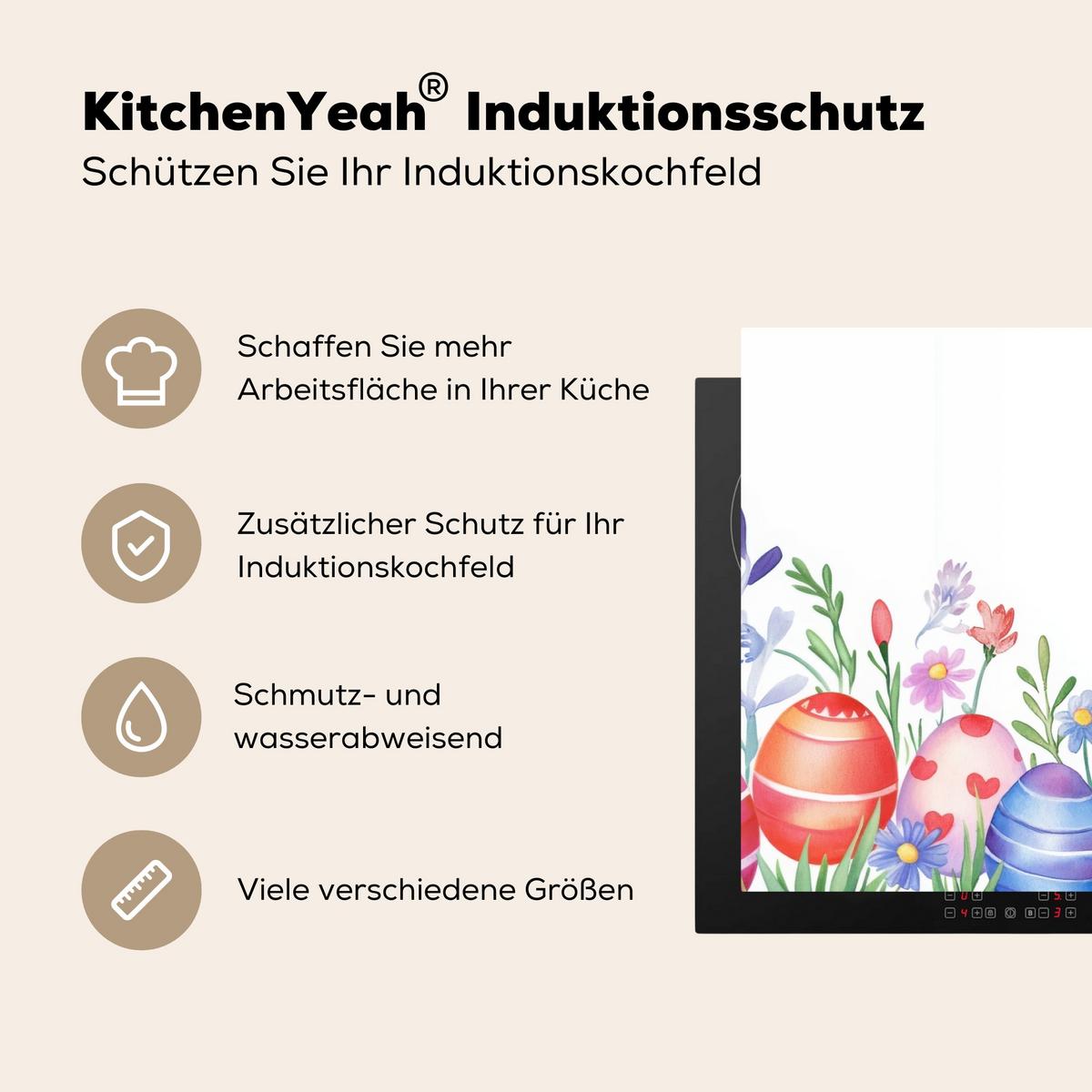 HERDABDECKPLATTE Blumengarten - Bunt - Eier Ceranfeldabdeckung 90x52 cm - Weiß, Kunststoff (90/52/0.2cm) - MuchoWow