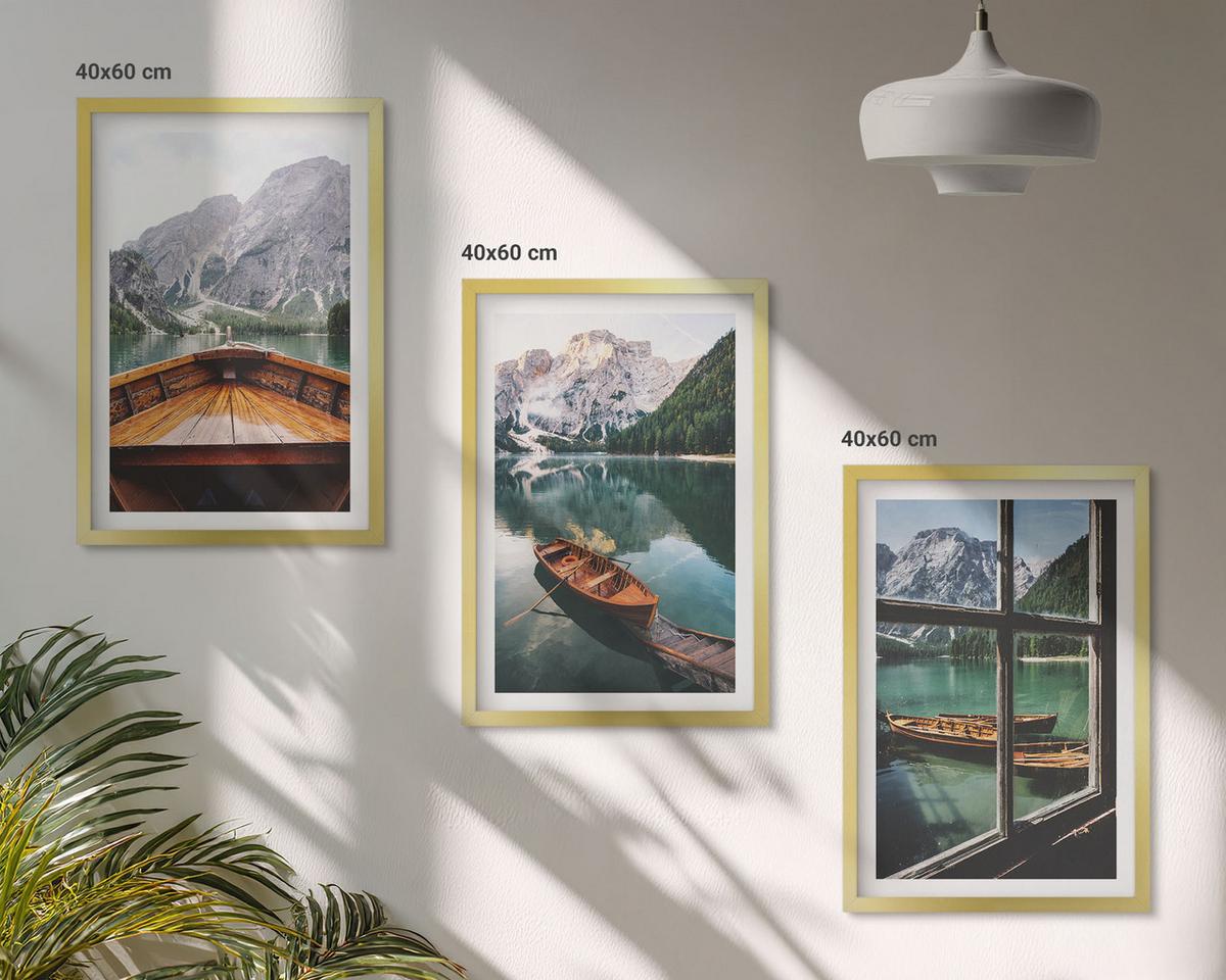 BILDER SET 3er Set - 40x60 cm Goldrahmen - Fenster für Boote auf dem Bergsee - Goldfarben, Kunststoff (40/60cm) - TULUP
