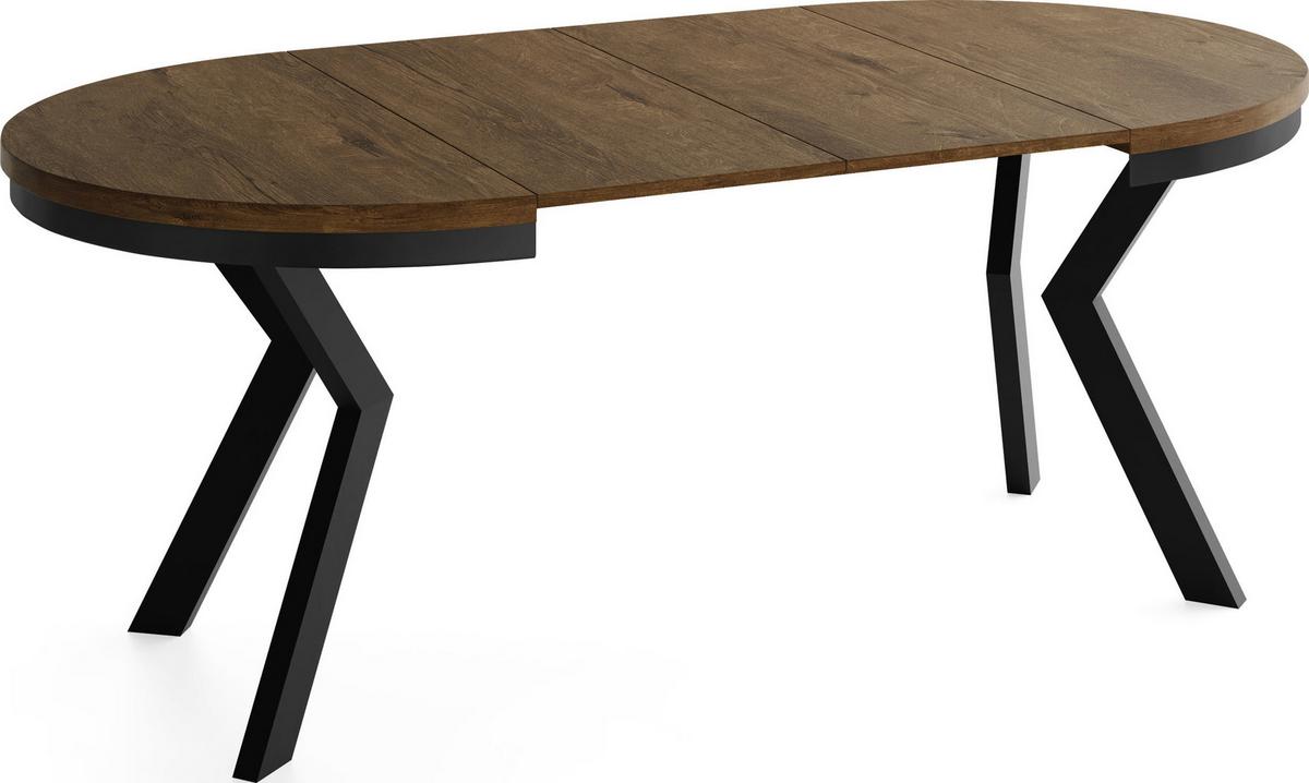 ESSTISCH Savio Neo rund ausziehbar verlängerbar, Eiche Braun Rustikal 90-190/90/77 cm - Alteiche/Schwarz, Holz/Holzwerkstoff (90/190/77cm) - WFL GROUP