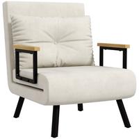 SCHLAFSESSEL, Einzelsofa mit Bettfunktion, Relaxsessel mit Rückenkissen Creme - Creme/Schwarz, Holz/Textil (63/81/73cm) - HOMCOM
