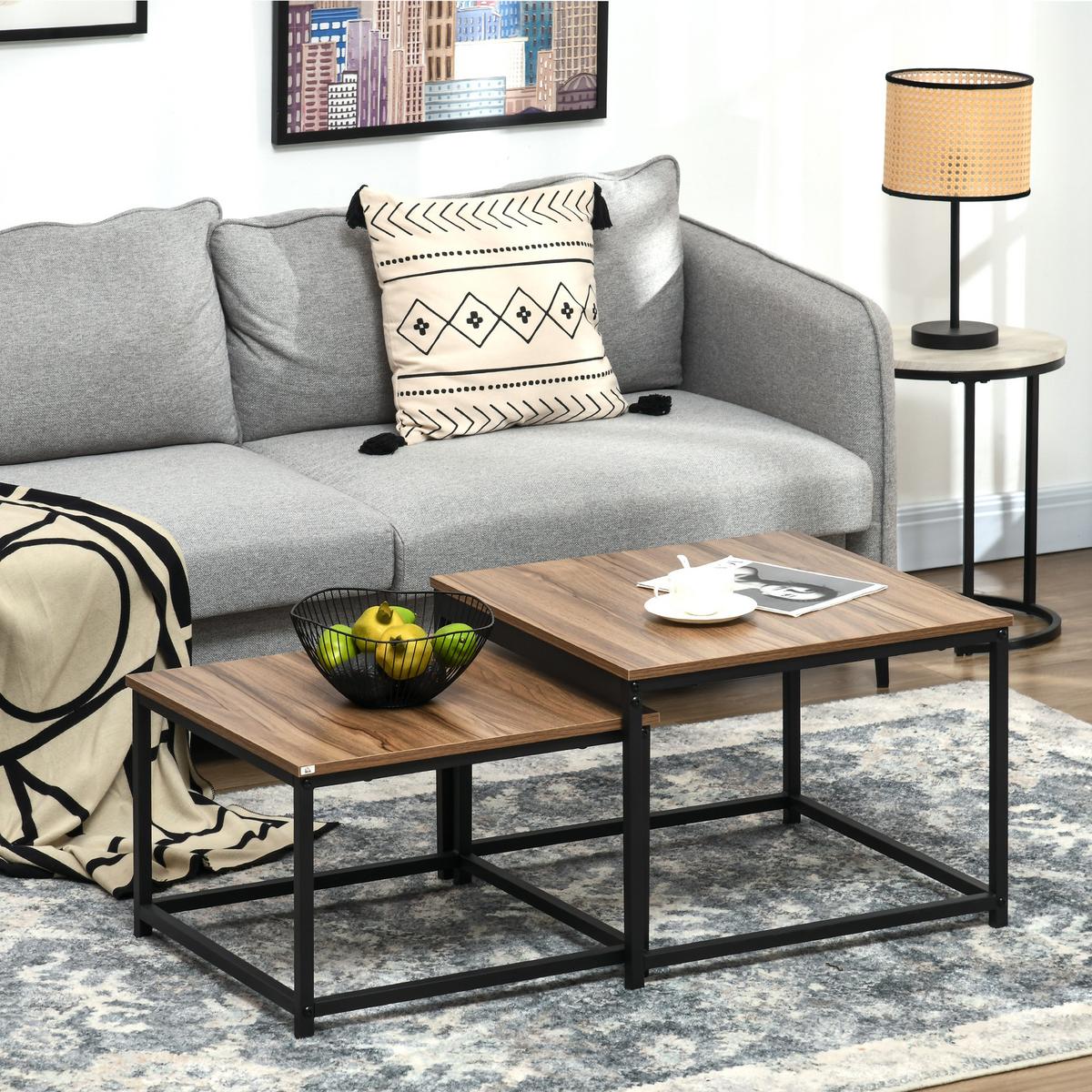 COUCHTISCH-SET eckig, Spanplatte, Naturholz - Naturfarben, Kunststoff (60/60/45cm) - HOMCOM