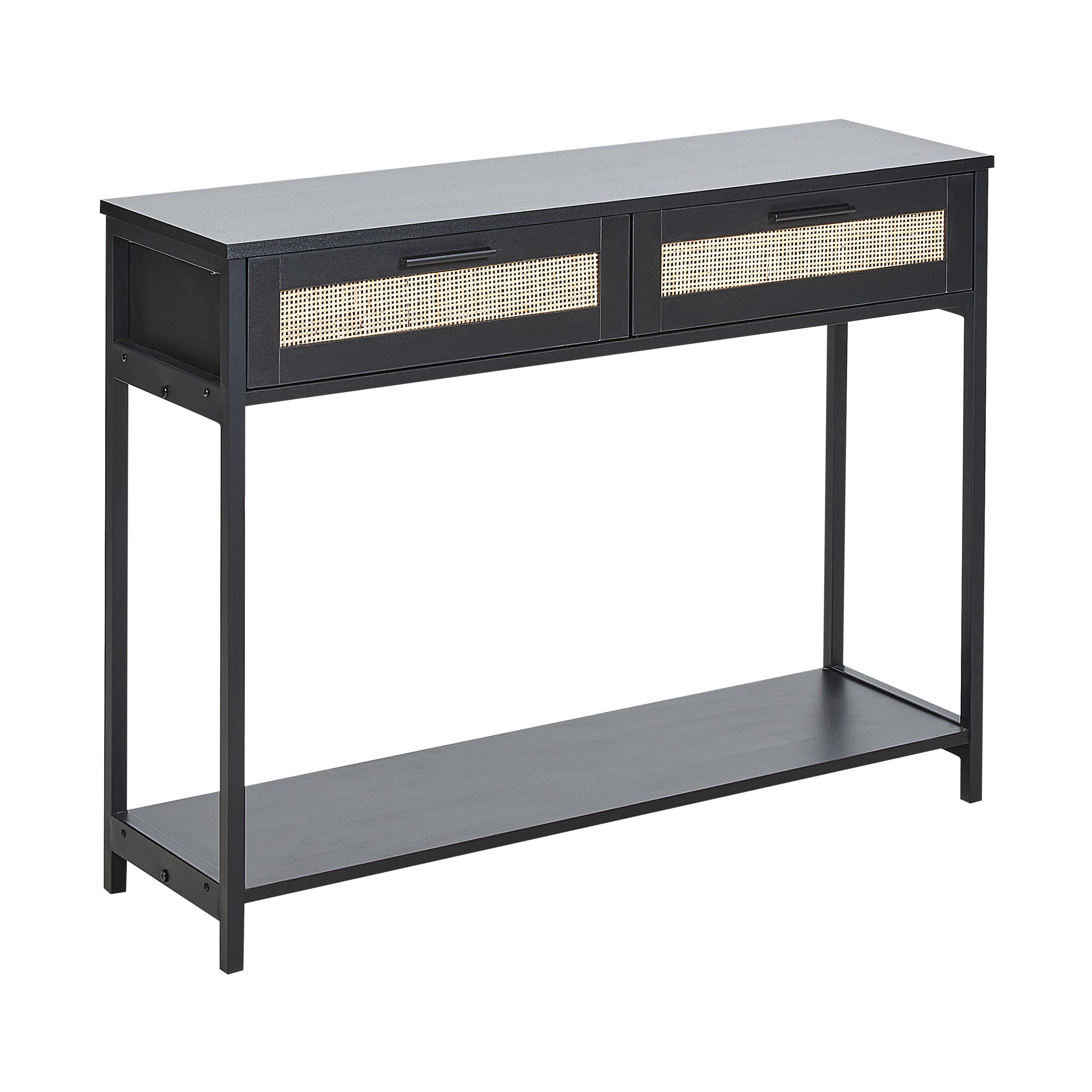 KONSOLENTISCH Rattan schwarz/beige 2 Schubladen Opoco - Beige/Schwarz, Holzwerkstoff (30/100/75cm) - Beliani