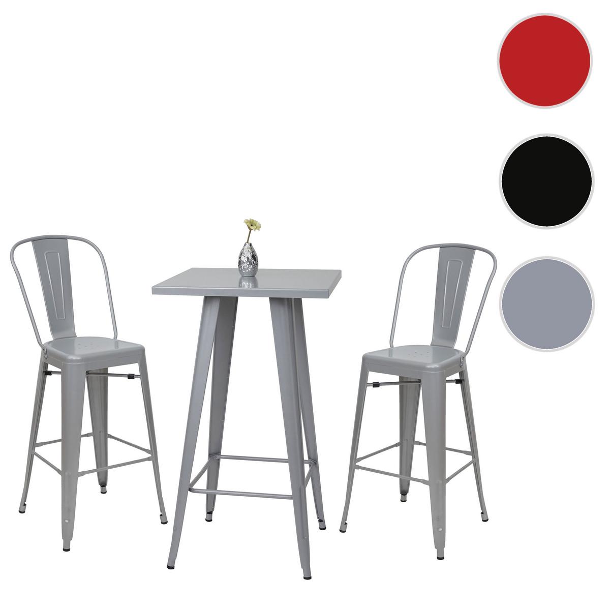 STEHTISCH-SET METALL eckig Grau 3er-Set - Grau, Metall (60/60/105cm) - MCW
