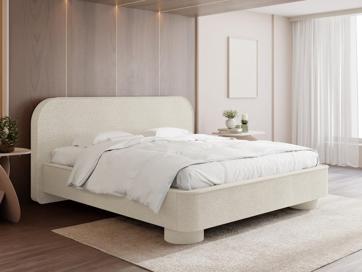 POLSTERBETT Aurora mit Bettkasten, Lattenrost & gepolsterten Füßen in Creme Boucle 140x200 cm - Birkefarben/Creme, Textil/Metall (140/200cm) - WFL GROUP
