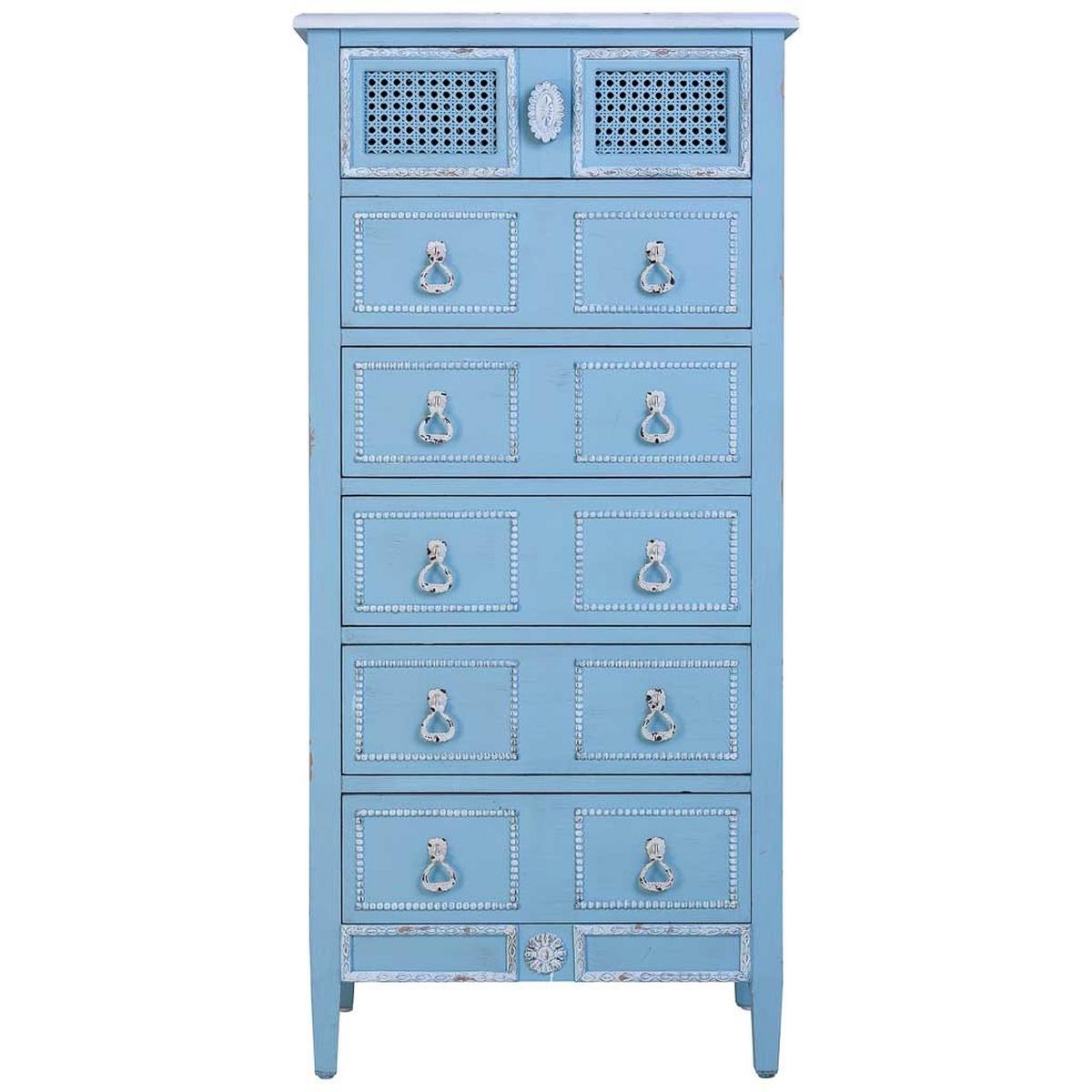 BLAU lackierte Kommode aus Holz 56x36x119 cm - Blau, Holz (56/119/36cm) - Wanderlust