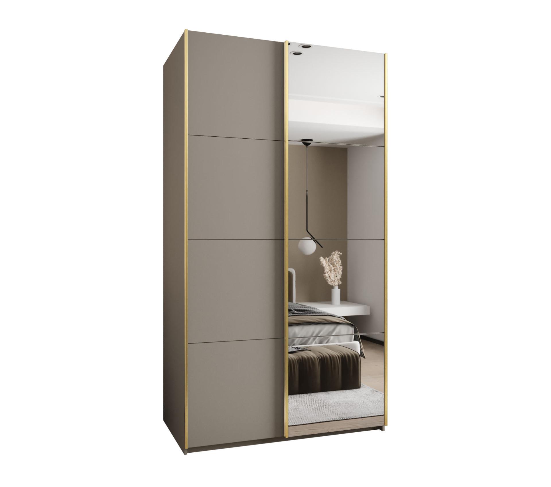 SCHWEBETÜRENSCHRANK 245,5/140/64 2-türig - Kaschmir/Goldfarben, Holz/Metall (140/245/64cm) - Abiks Möbel