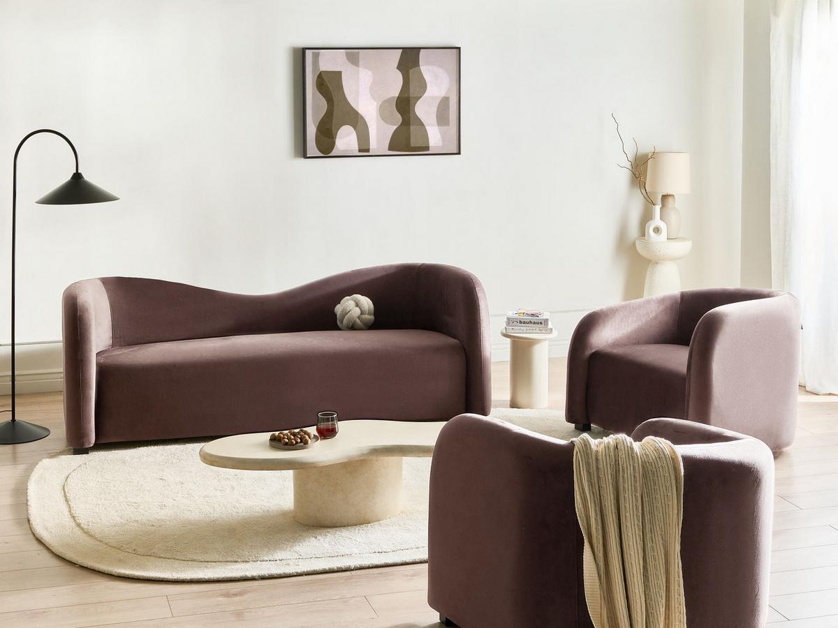 SOFA-SET 5-Sitzer Samtstoff Dunkelbraun Veltada - Braun, Textil (205/75/90cm) - Beliani