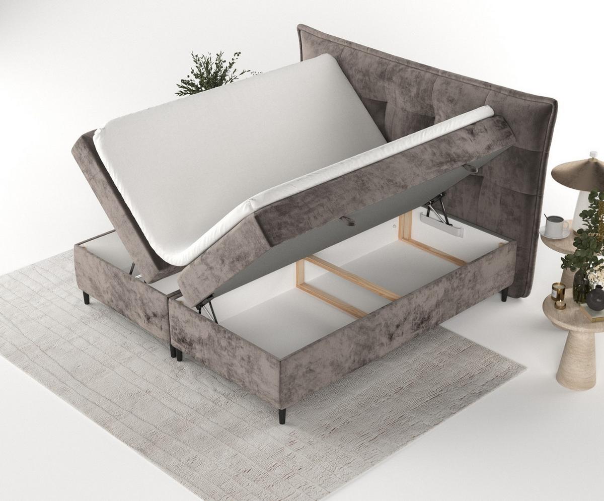 BOXBETT Las Palmas 140/200 cm Braun im Lotta Stoff - Schwarz/Braun, Holz/Holzwerkstoff (140/200cm) - AltaBeds