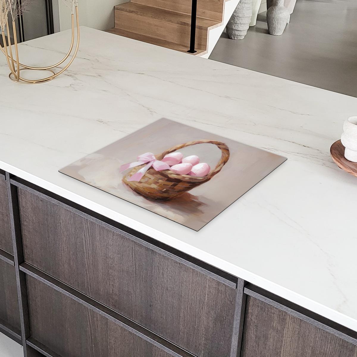 HERDABDECKPLATTE Korb - Eier - Rosa Abdeckung Ceranfeld 59x51 cm - Beige, Kunststoff (59/51/0.2cm) - MuchoWow