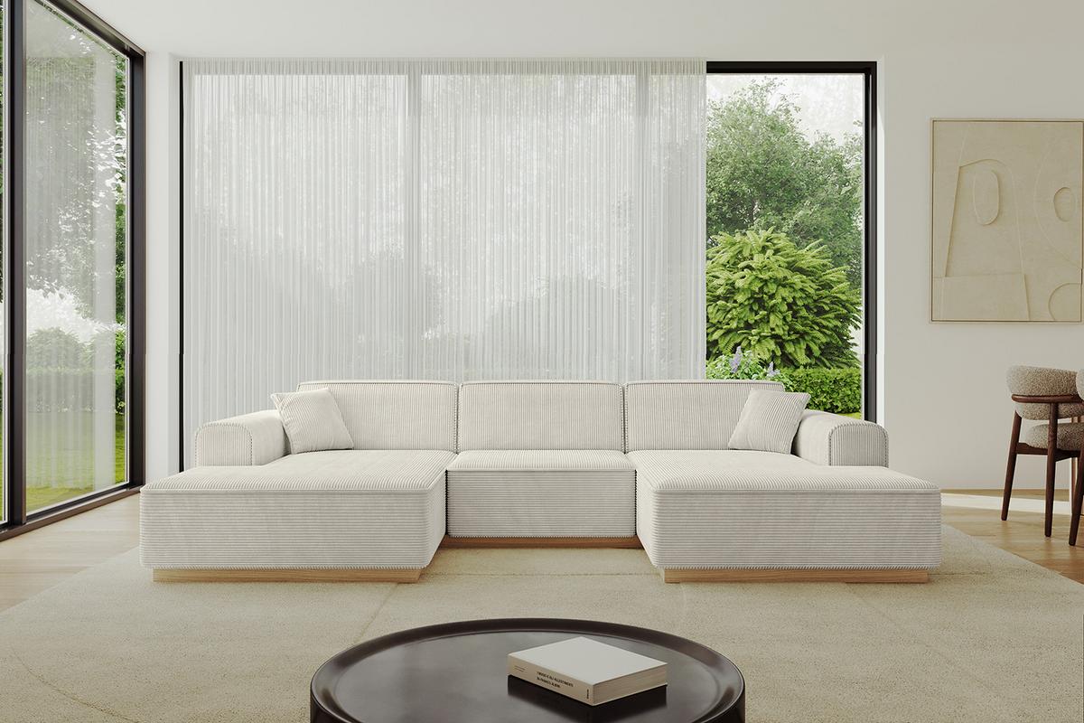 WOHNLANDSCHAFT IREA-U1-v2 - 301x165x80 cm Creme - Ecru/Creme, Holzwerkstoff/Textil (301/80/165cm) - ALTDECOR