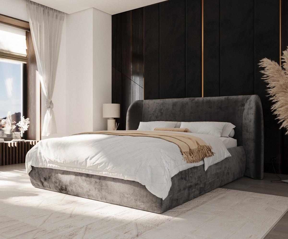 POLSTERBETT Bellano mit Stauraum 160/200 cm Stahl im Lotta Stoff - Graphitfarben/Schwarz, Holz/Holzwerkstoff (160/200cm) - AltaBeds