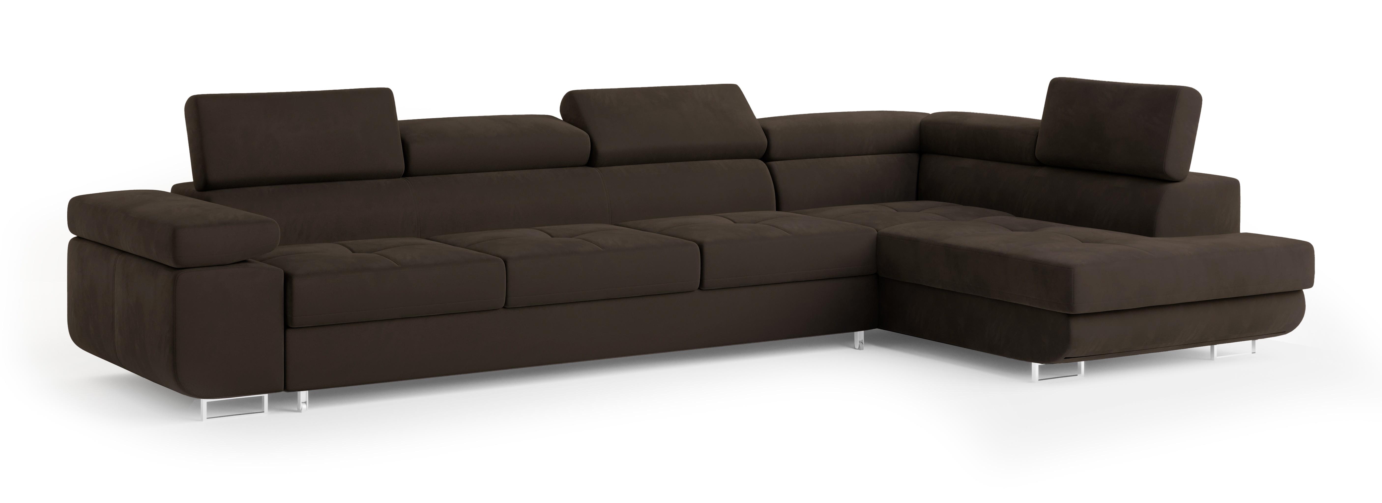 ECKSOFA VICENTE Braun Velours-Stoff mit Schlaffunktion - Braun, Holz (346/202cm) - MASSENO