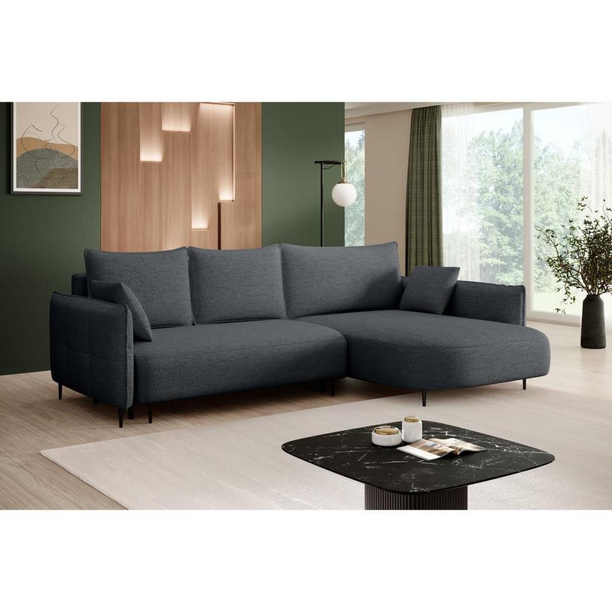 ECKSCHLAFSOFA Sycylia rechts dunkelgrau - Dunkelgrau/Schwarz, Textil (244/165cm) - Beautysofa
