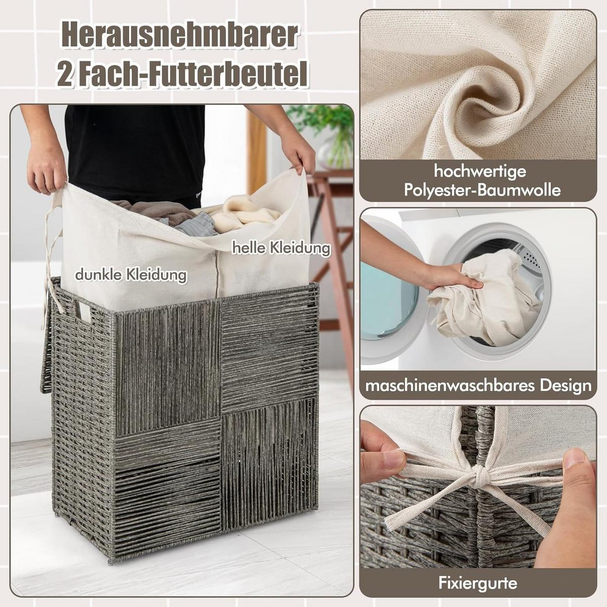 WASCHEKORB Grau - Grau, Kunststoff (33/57/62cm) - COSTWAY