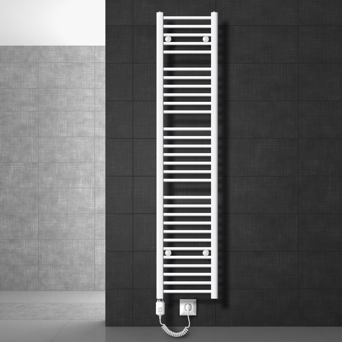 BADHEIZKÖRPER elektrisch Sahara 300x1800 mm Weiß gerade mit Heizstab 1200W - Weiß, Metall (3/180/30cm) - LuxeBath