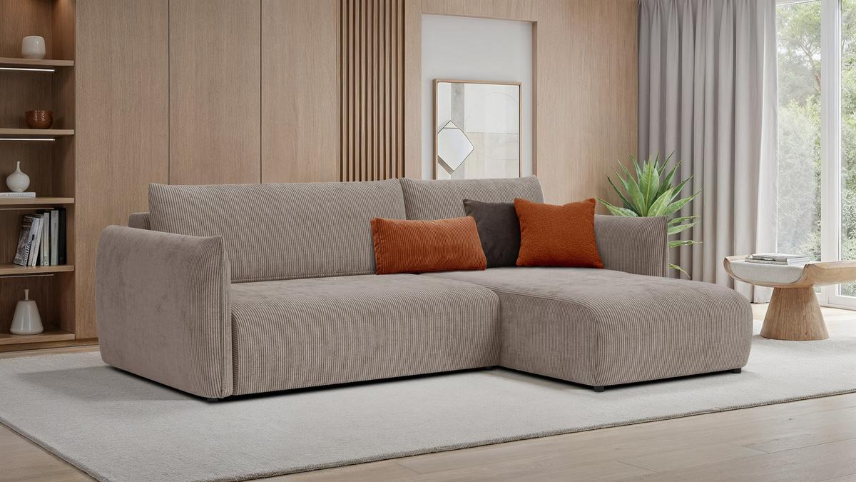 ECKSOFA TAUER 3-Sitzer links, taupe - Taupe/Schwarz, Holz/Textil (248/173cm) - Wozimo