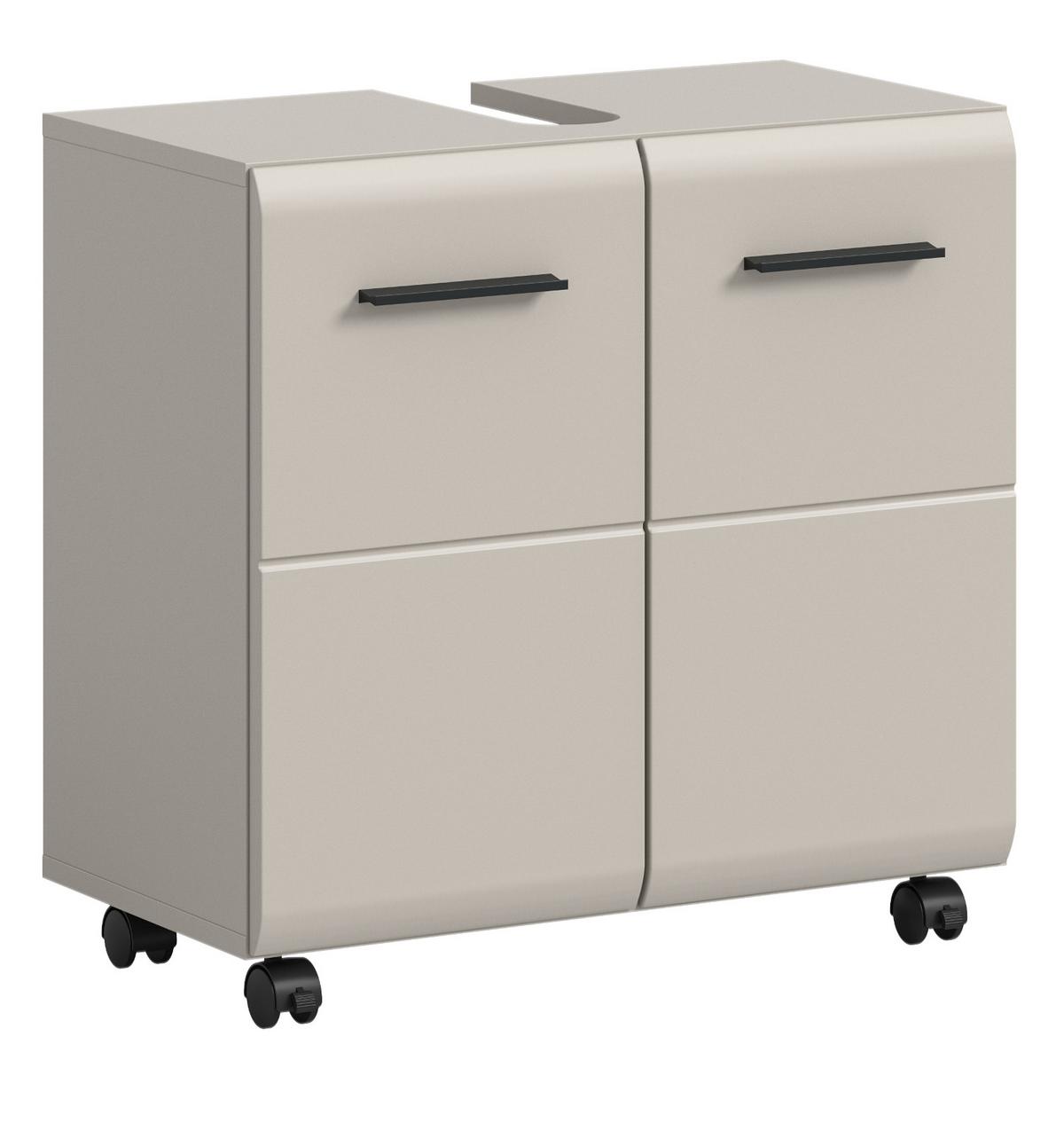 WASCHBECKENUNTERSCHRANK Kaschmir 60 cm 2-türig, Badezimmer Unterschrank auf Rollen - Kaschmir/Schwarz, Holzwerkstoff/Kunststoff (60/58/30cm) - Inn.Furn