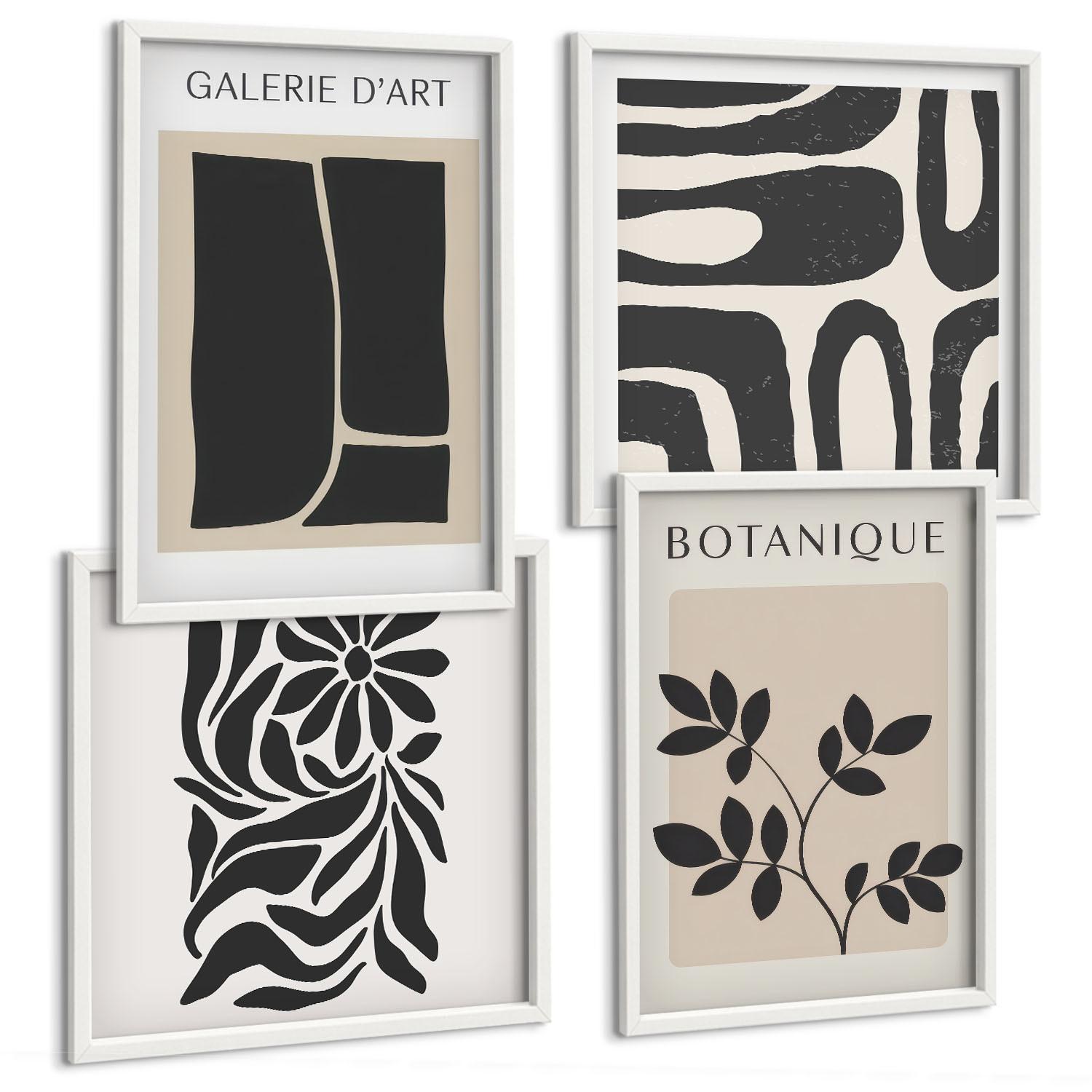 BILDER SET 4er Set - 50x50 cm & 40x60 cm Weißer Rahmen - Abstrakte Pflanzenmuster - Weiß, Kunststoff (50/50cm) - TULUP