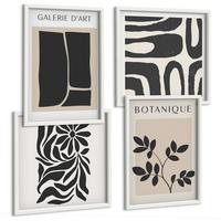 BILDER SET 4er Set - 50x50 cm & 40x60 cm Weißer Rahmen - Abstrakte Pflanzenmuster - Weiß, Kunststoff (50/50cm) - TULUP