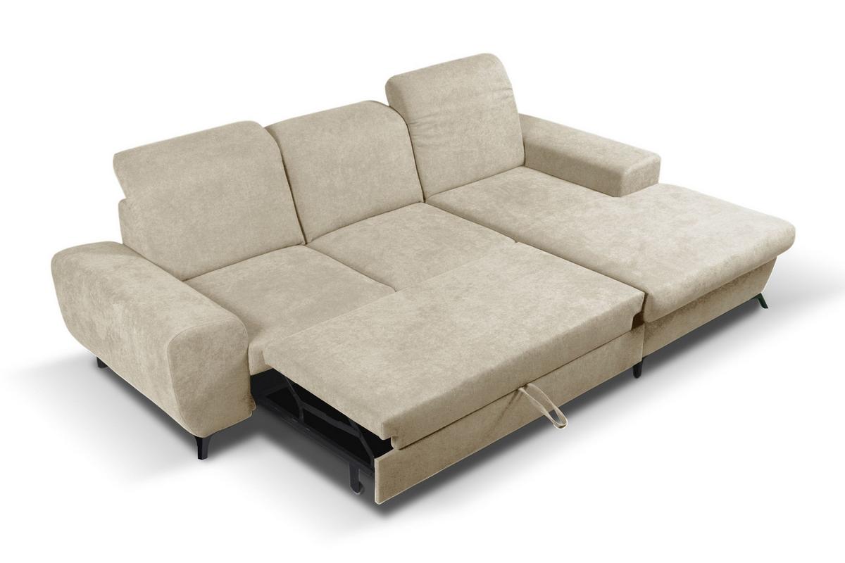 ECKSOFA LUCE R-S Beige Plüsch-Stoff mit Schlaffunktion - Beige, Holz (279/172cm) - MASSENO