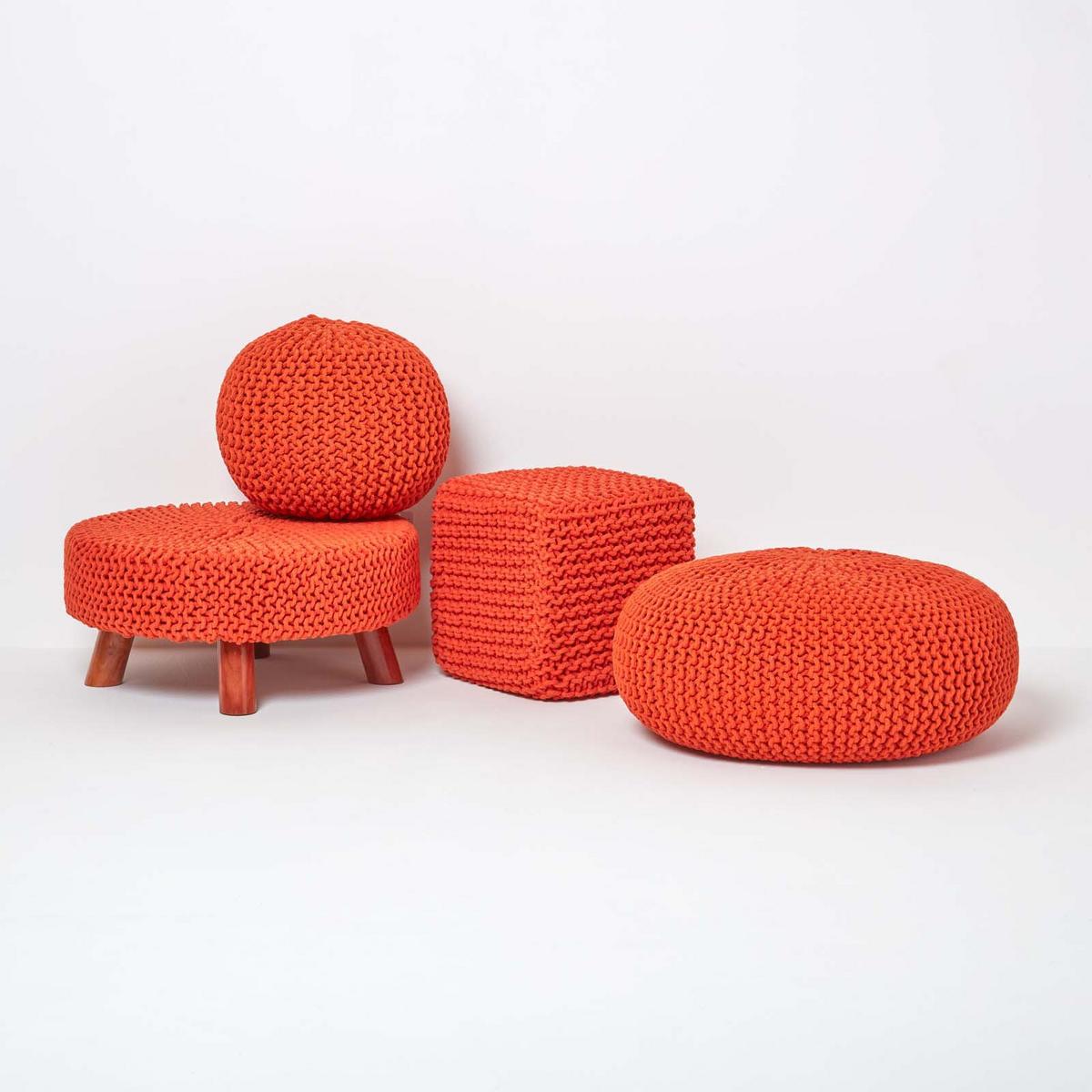 STRICK-HOCKER orange, rund 62/62/30 cm - Orange, Textil (62/30/62cm) - Homescapes