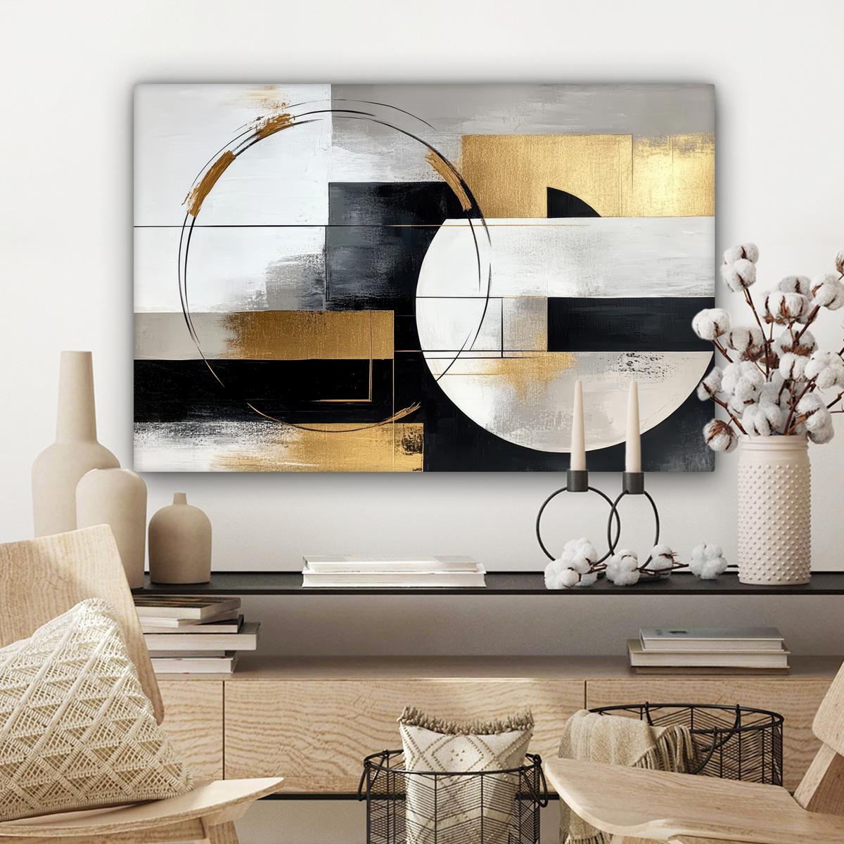LEINWANDBILD Abstrakt - Gold - Silber - Formen - Ästhetik Wanddeko 90x60 cm - Multicolor, Textil (90/60cm) - MuchoWow
