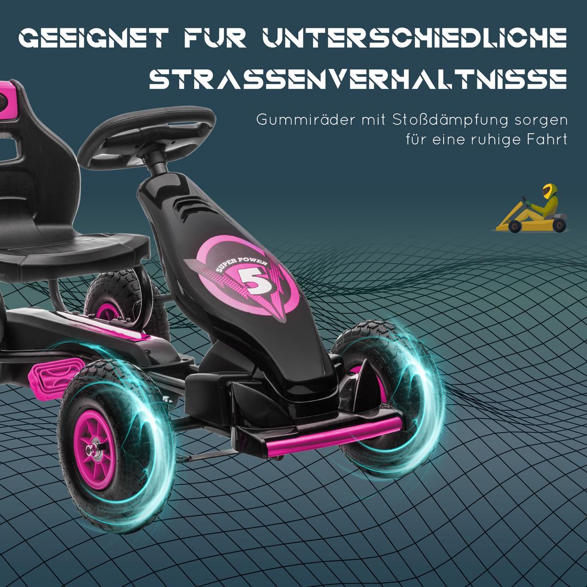 GOKART, Kinderfahrzeug mit verstellbarem Schalensitz, Tretauto, Rosa - Rosa, Metall (121/58/61cm) - HOMCOM