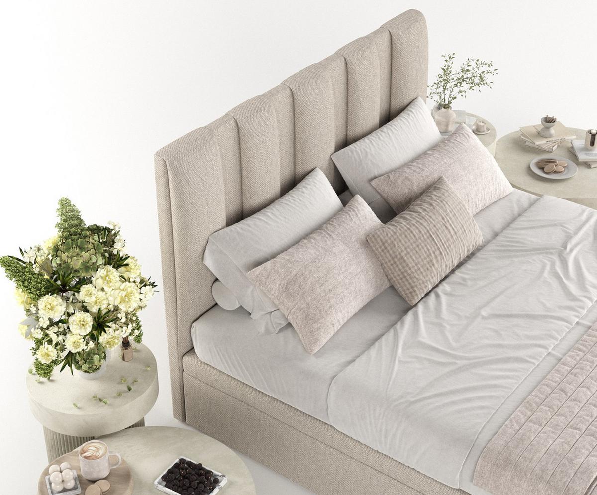 POLSTERBETT Orta mit Stauraum 160/200 cm Hellbeige im Megan Stoff - Sandfarben/Schwarz, Holz/Holzwerkstoff (160/200cm) - AltaBeds
