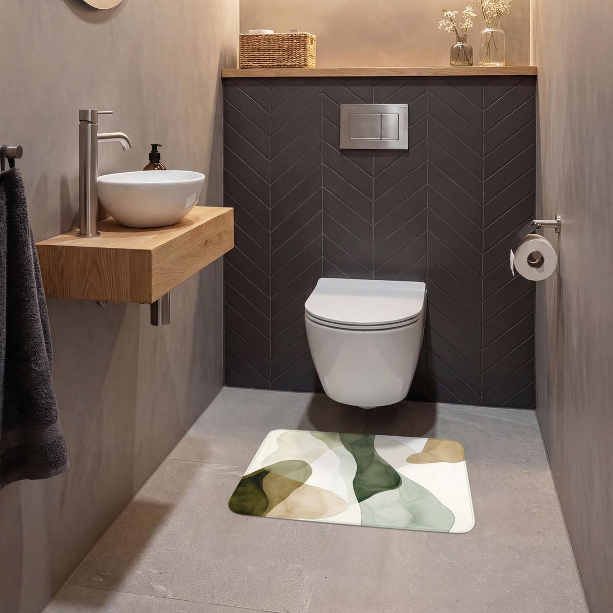 WC-VORLEGER Japandi - Abstrakt - Grün Toilettenvorleger 60x40 cm - Grün, Textil (60/1cm) - OnlyWow