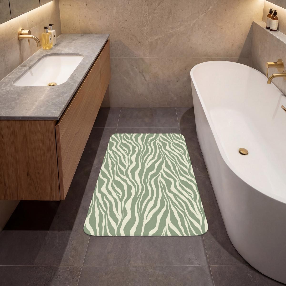 BADEMATTE Zebra - Motiv - Grün 60x90 cm - Salbeigrün, Textil (60/90cm) - OnlyWow