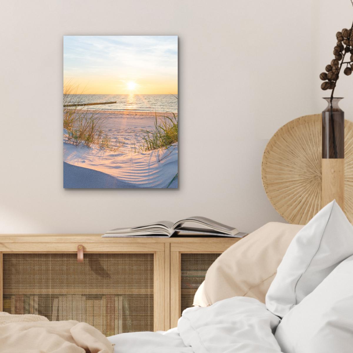 METALLBILD Strand - Sonne - Düne - Gras - Sand - Horizont 30x40 cm - Hellblau, Metall (30/40cm) - MuchoWow
