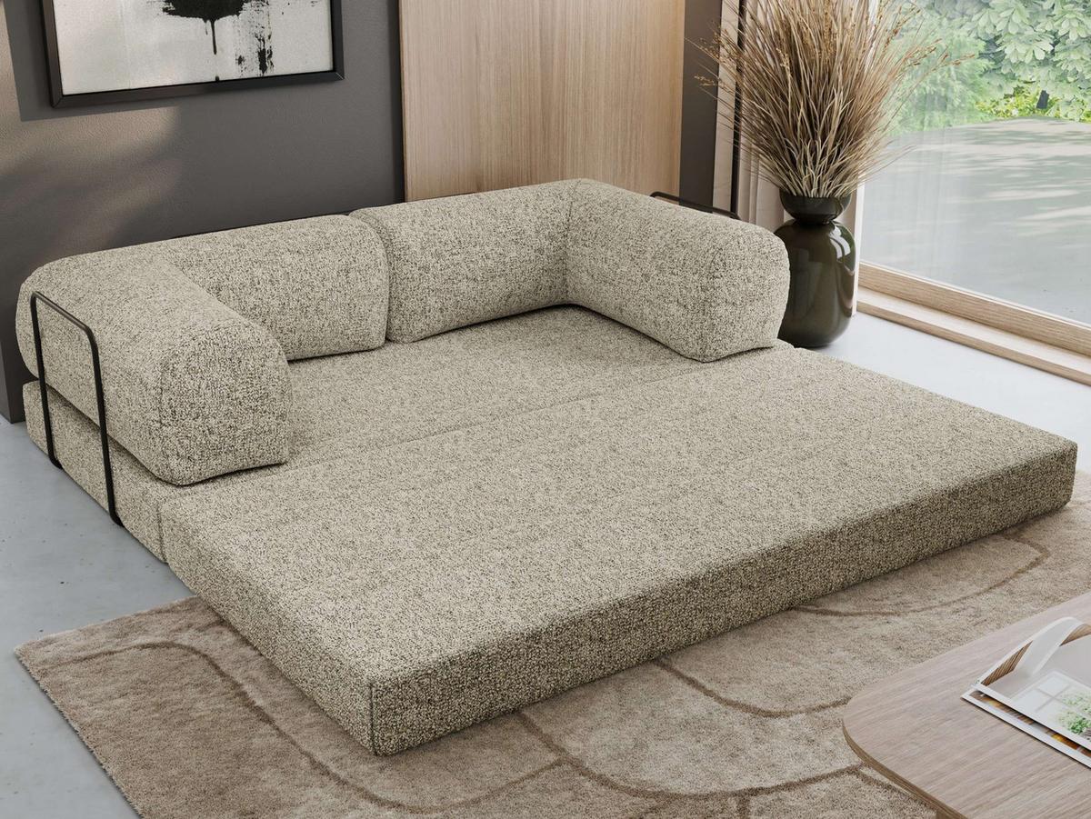 3-SITZER SOFA ORSETTO - Beige Stukture - Beige/Schwarz, Textil/Metall (200/70/100cm) - MKS