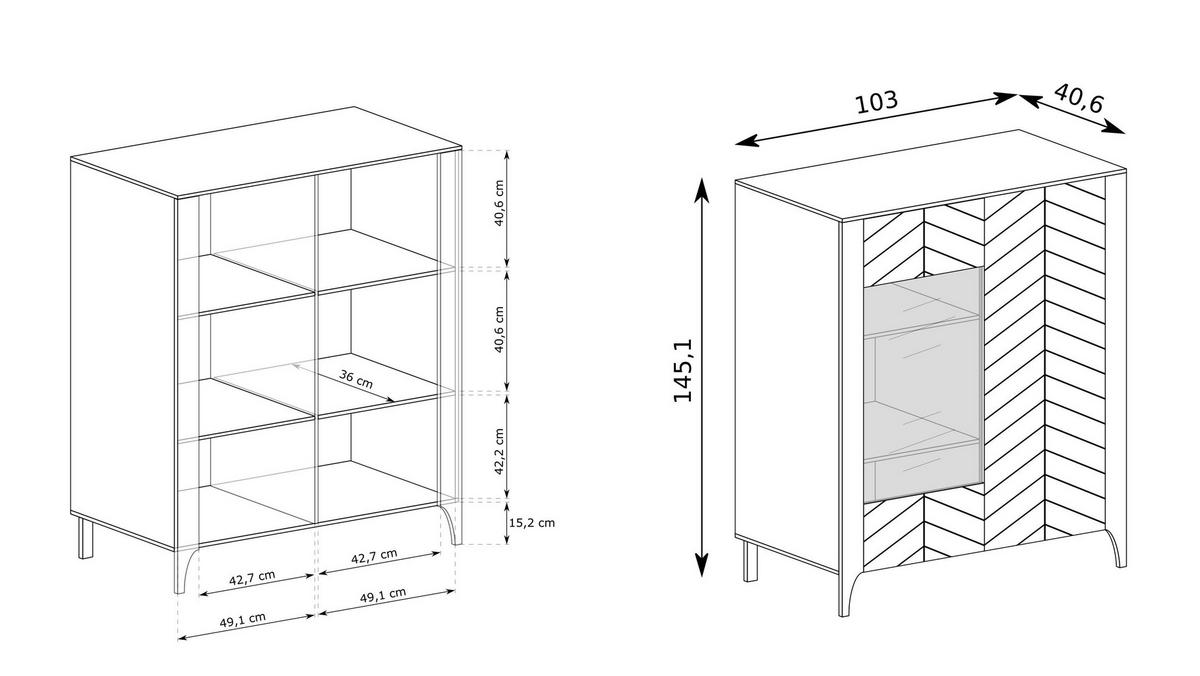 VITRINE ALICANTE 145 / 103 cm in Kaschmir - Kaschmir, Holzwerkstoff (103/145/40.5cm) - MASSENO