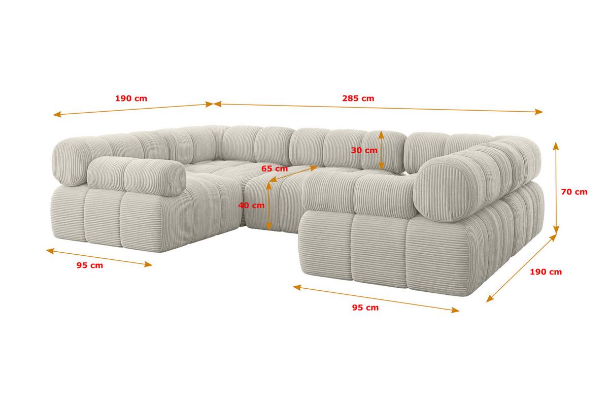 WOHNLANDSCHAFT modulares Sofa Birno-U1 - 285x190x70 cm Creme Cord - Hellgrau/Creme, Holzwerkstoff/Textil (285/70/190cm) - ALTDECOR