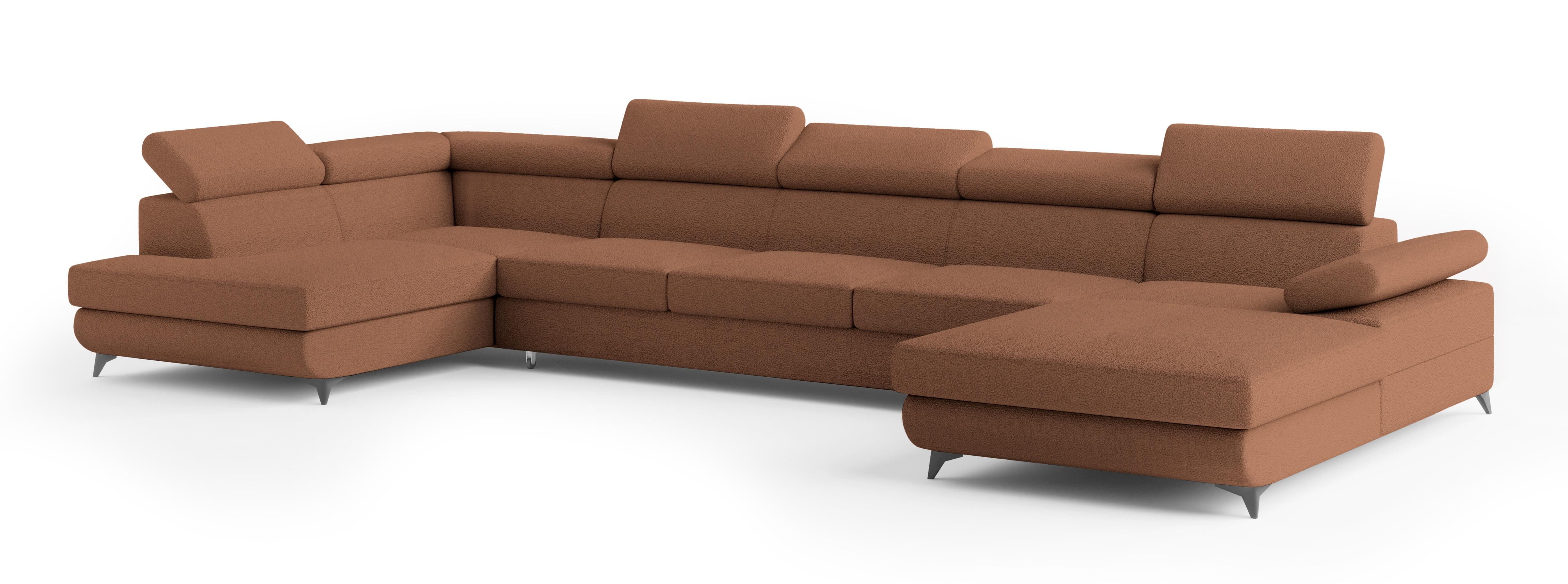 WOHNLANDSCHAFT MONTIVA Kupferfarben Boucle-Stoff mit Schlaffunktion - Kupferfarben, Holz (410/89/190cm) - MASSENO