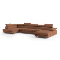 WOHNLANDSCHAFT MONTIVA Kupferfarben Boucle-Stoff mit Schlaffunktion - Kupferfarben, Holz (410/89/190cm) - MASSENO