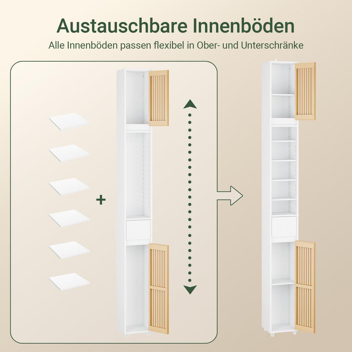 HOCHSCHRANK aus Holz, Schmal Weiß, 20x20x180cm - Weiß/Naturfarben, Holzwerkstoff (20/180/20cm) - SoBuy