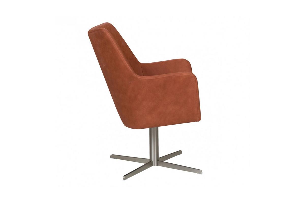 DREHSTUHL JELIA Braun Leder Drehbar (180°) - Silberfarben/Braun, Leder (66/88/67cm) - KAWOLA