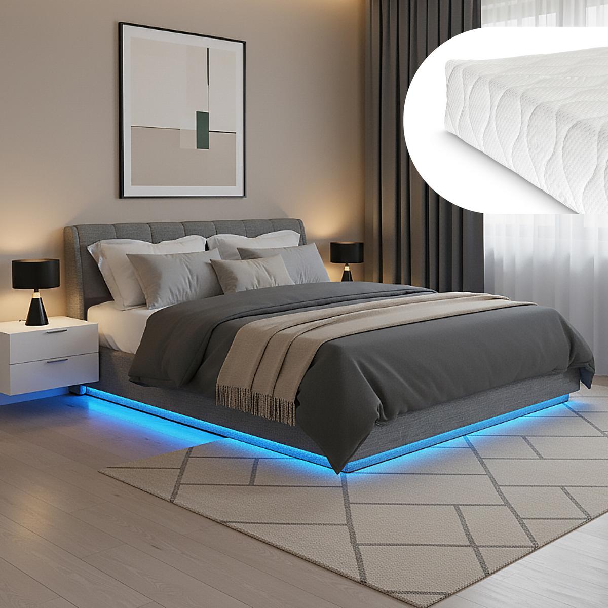LED POLSTERBETT Tröstiar mit Matratze - Anthrazit, Holzwerkstoff/Kunststoff (180/200cm) - [en.casa]