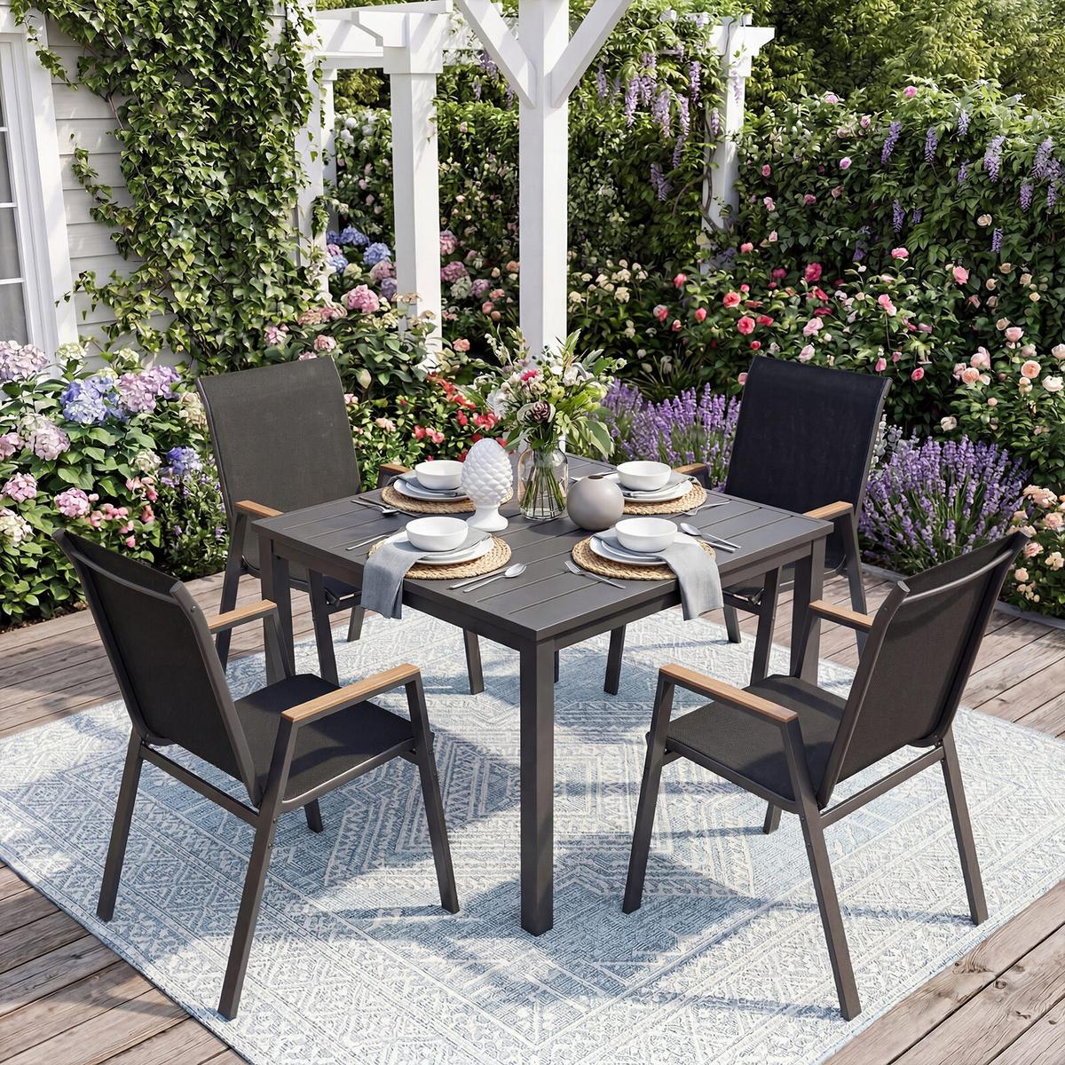 GARTENSTÜHLE stapelbar schwarz (2er-Set) - Schwarz, Metall (66/88/56cm) - COSTWAY